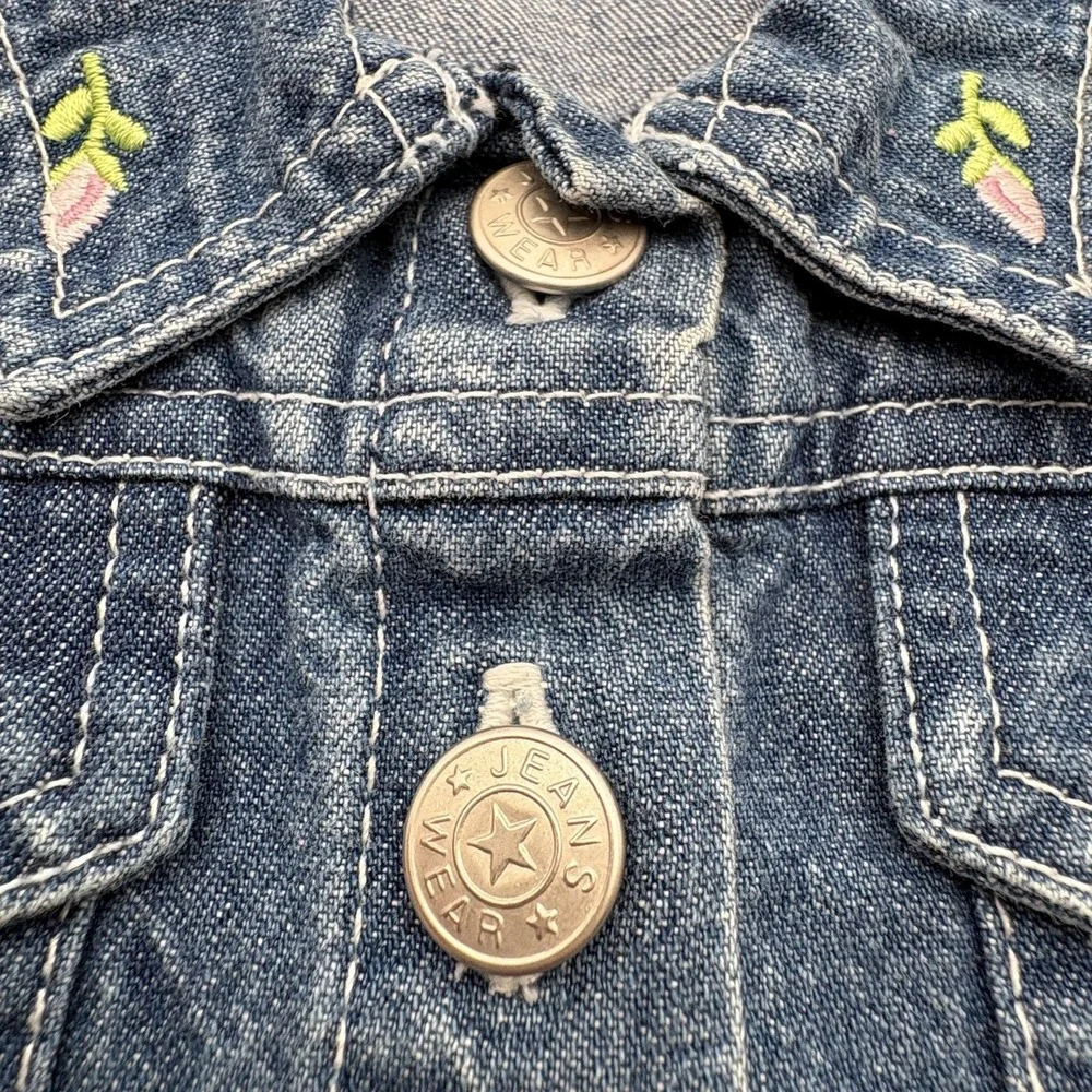 Silverwear‎ Jeans Jacket Girls 12 Blue Denim Floral Embroidered Button Front